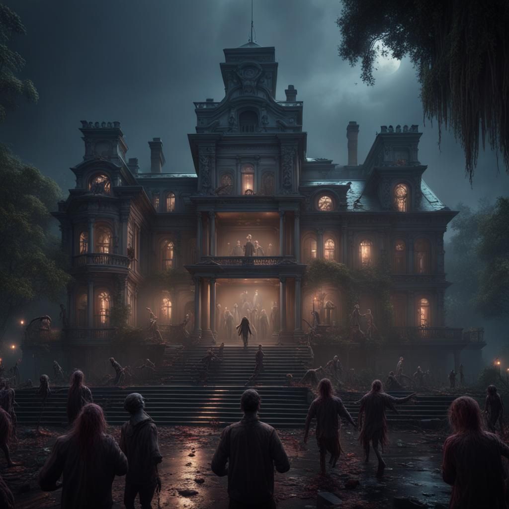 Zombies' Rainy Concert at Haunted Mansion: Detailed Matte Pa...