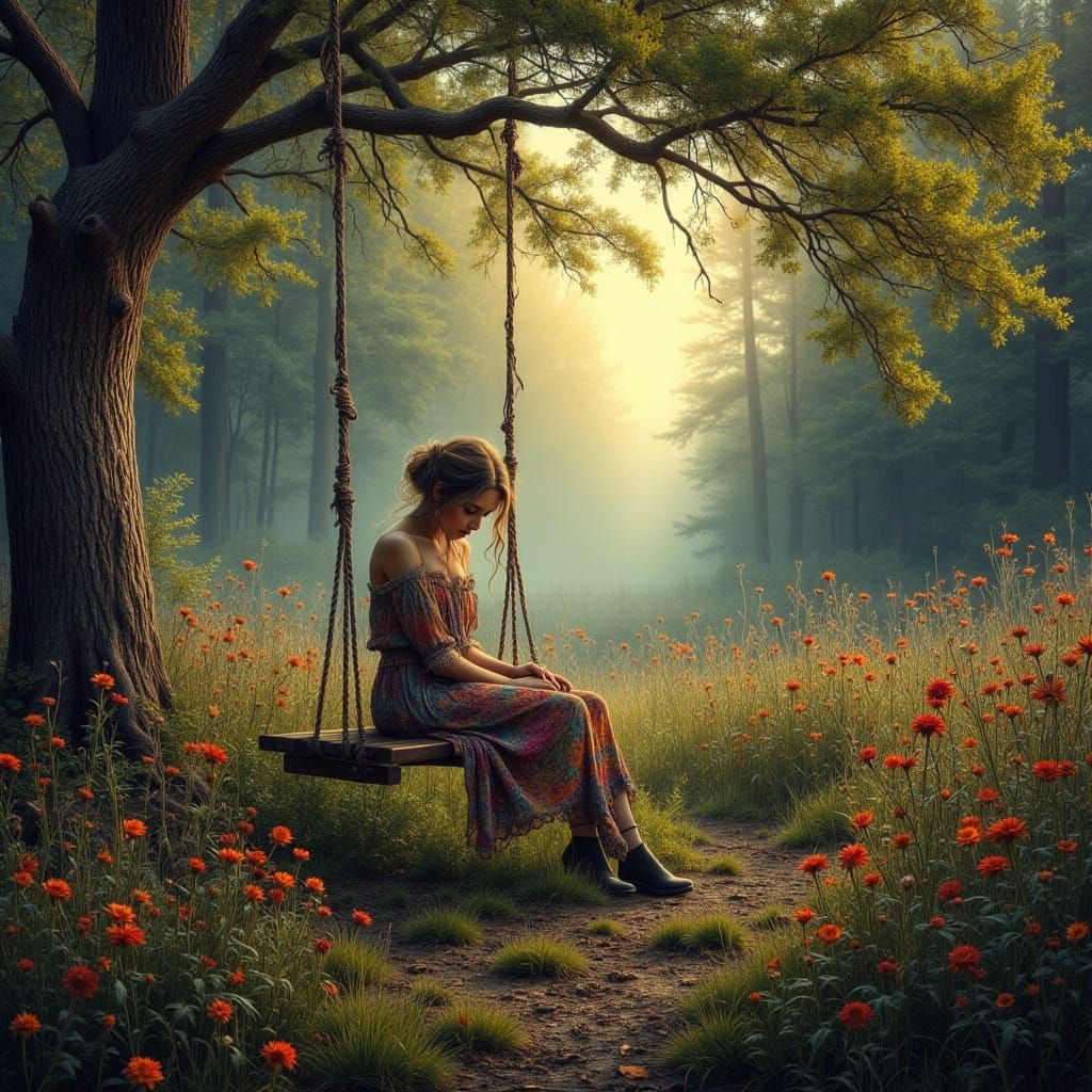 Whimsical Woman in Morning Glory