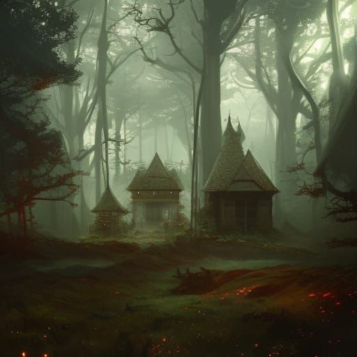 Dark Fantasy Gingerbread House in the Woods