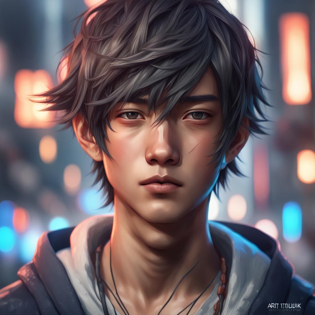 Detailed Portrait of Japanese Boy in Digital Art Style