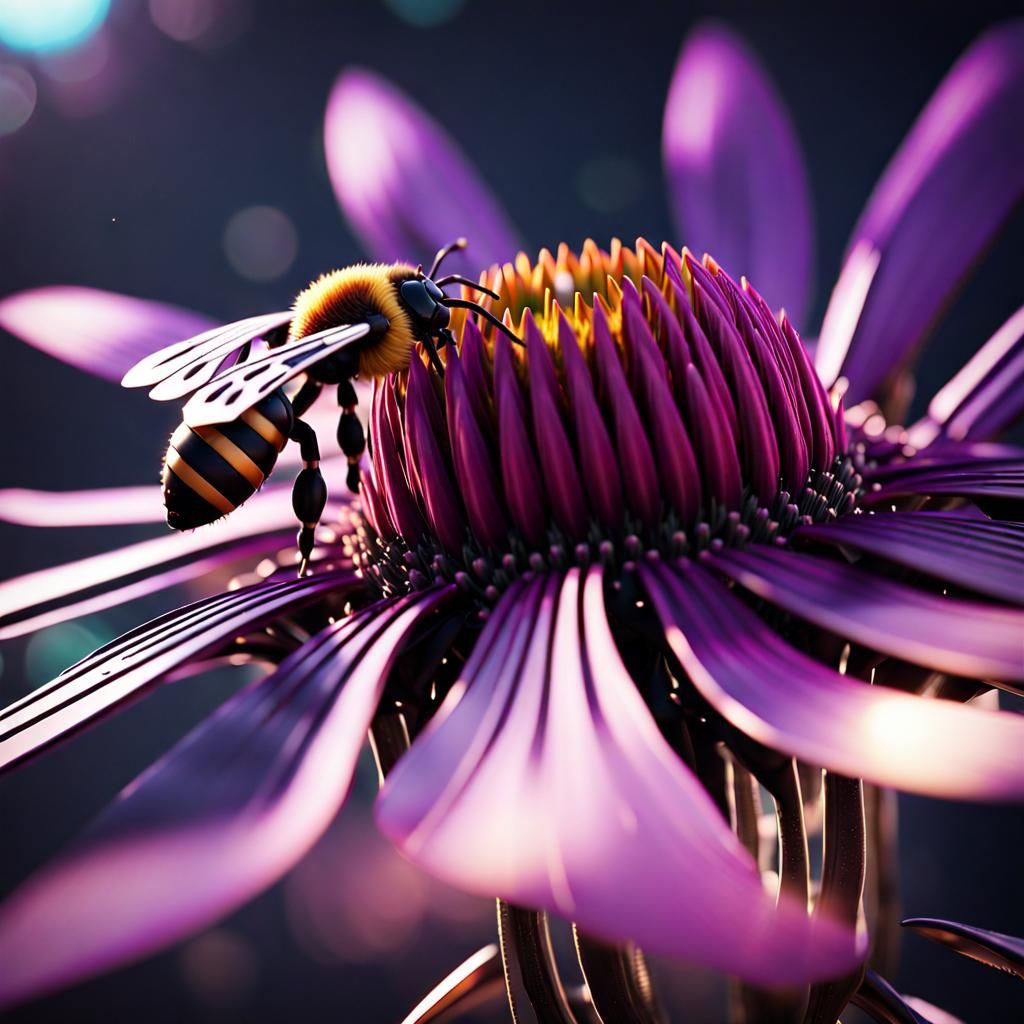 Metallic Bee Spaceship Lands on Purple Coneflower