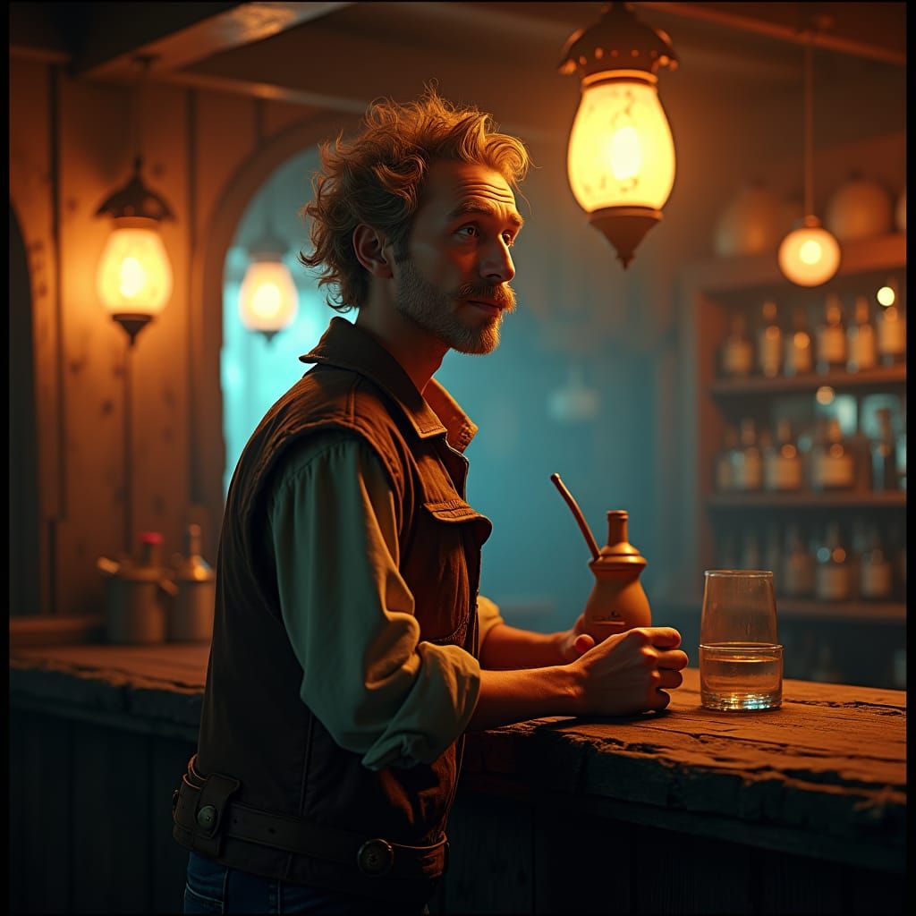 Guybrush Threepwood at SCUMM Bar in Neo-Noir Style