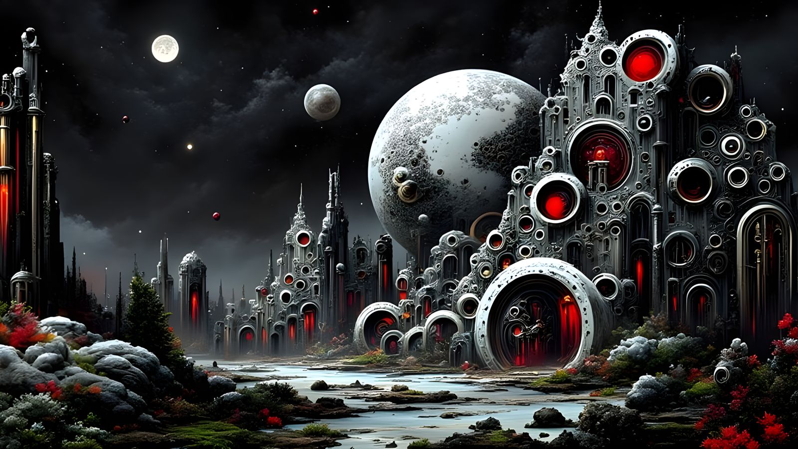 Futuristic Horror Castle in Dark Fantasy Style