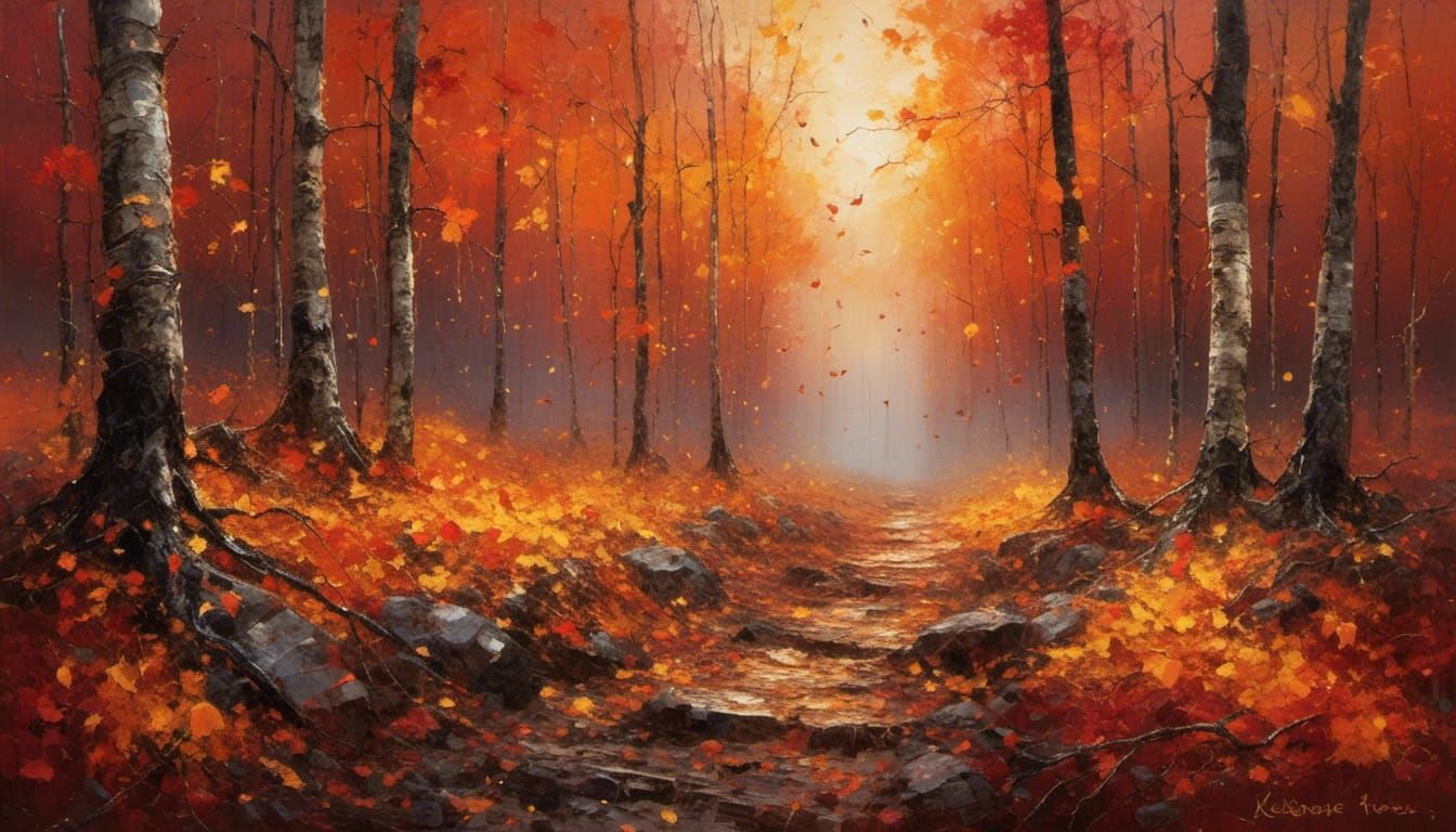 Autumn Forest Landscape in Impasto Style