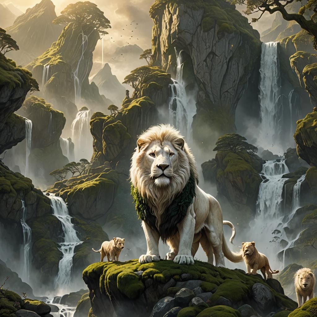 Majestic Lion King on Mystic Mountain, Matte Painting