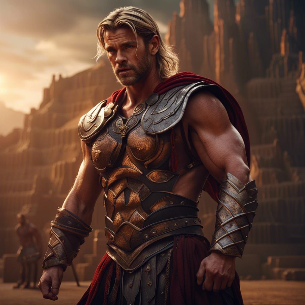 Muscular Gladiator in Detailed Matte Painting