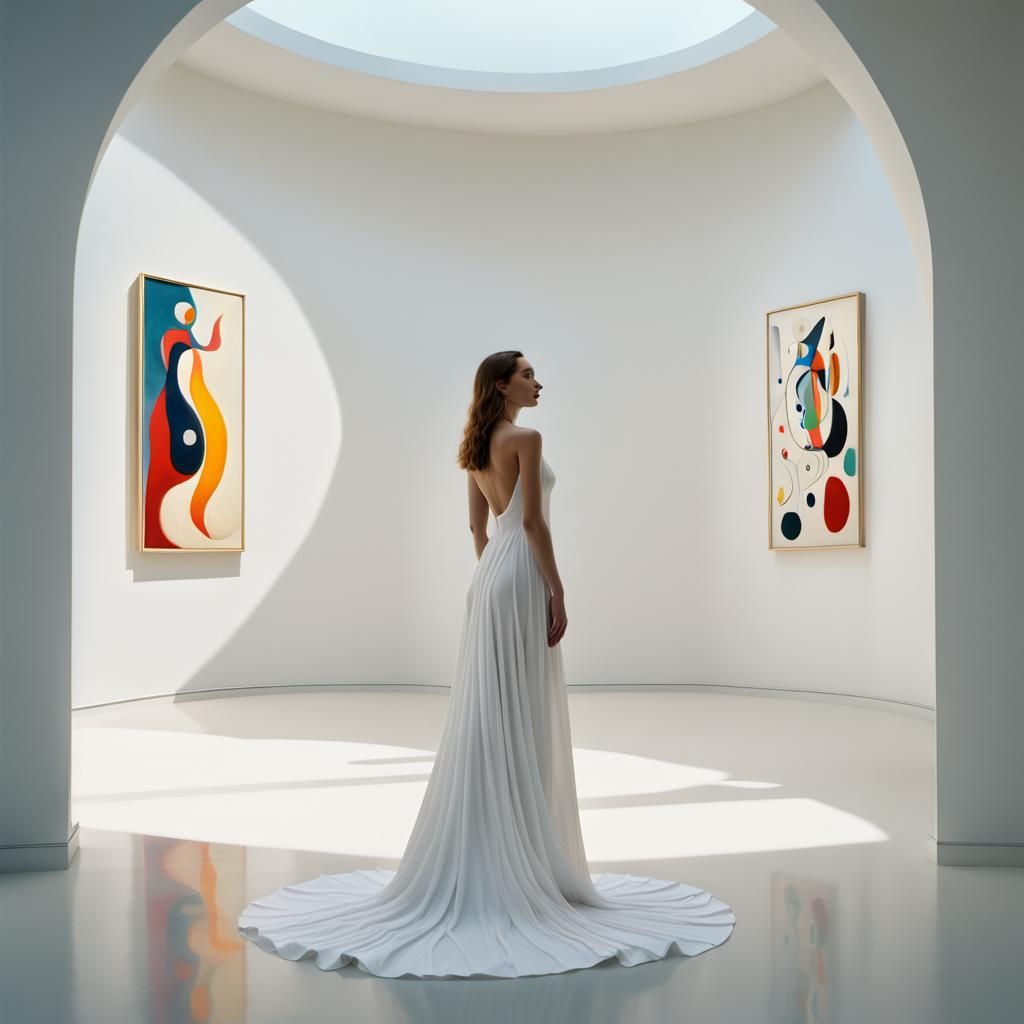 Surrealist Gallery with Curved Figures in Miró Style