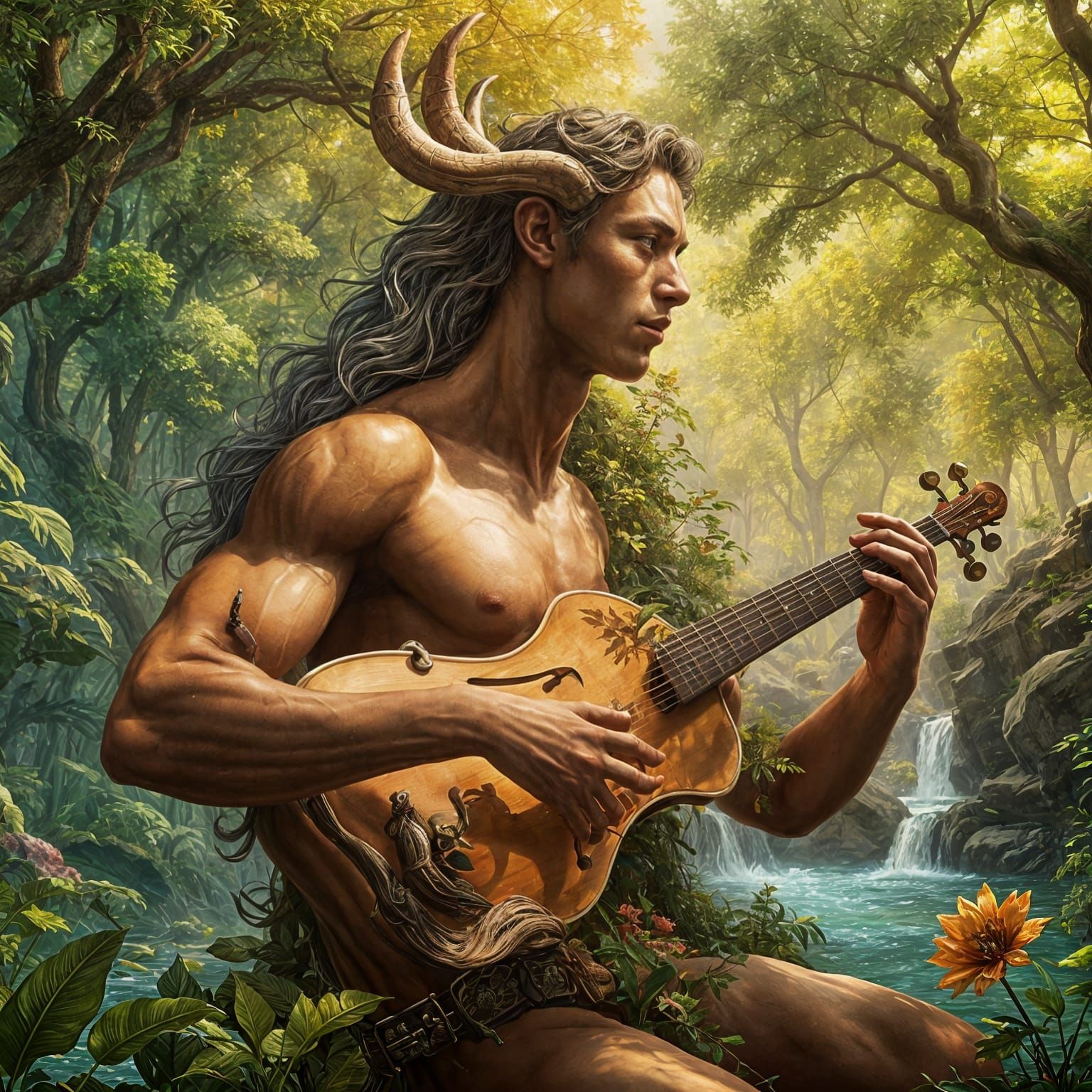 Centaur Musician in Detailed Hyperrealistic Scene