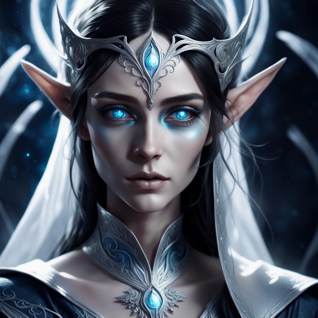High Elf Sorceress Portrait in Dark Fantasy Style