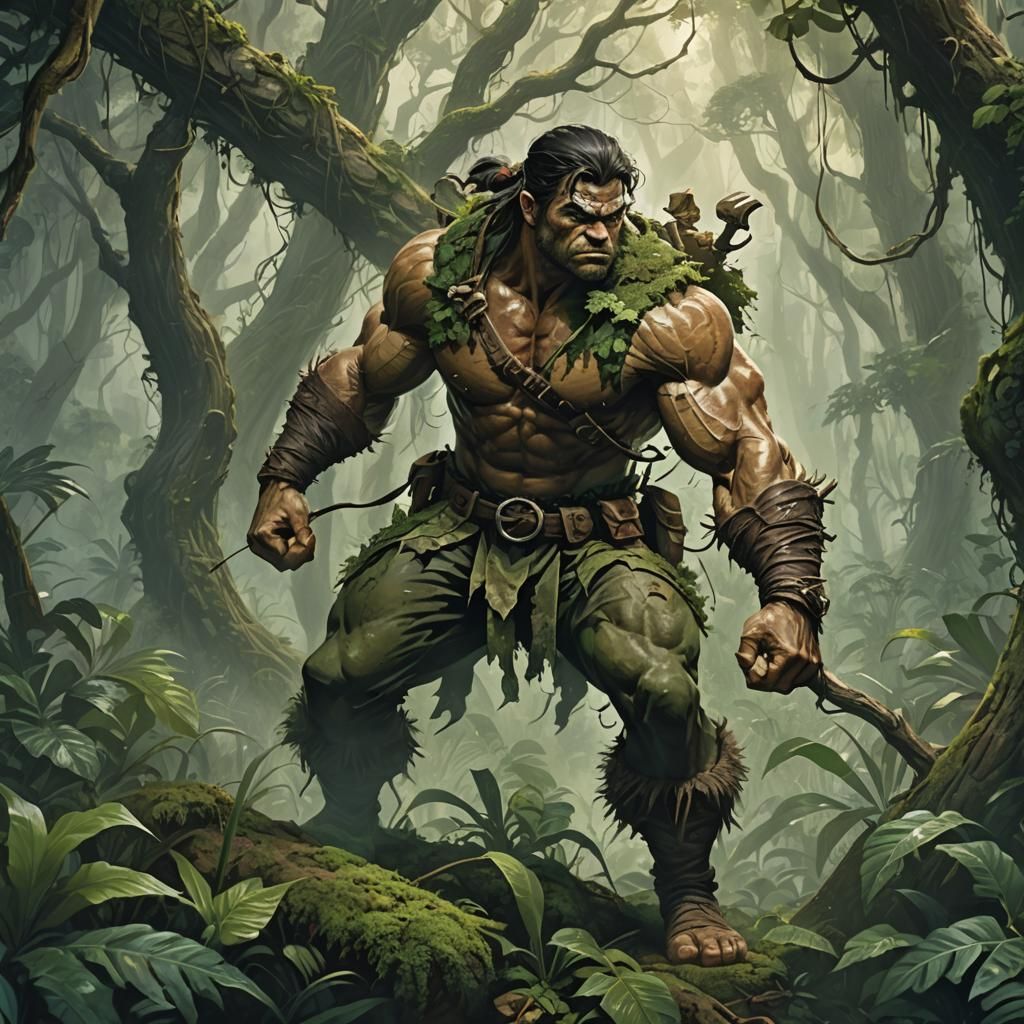 Adventurer in Misty Jungle: Digital Art Illustration