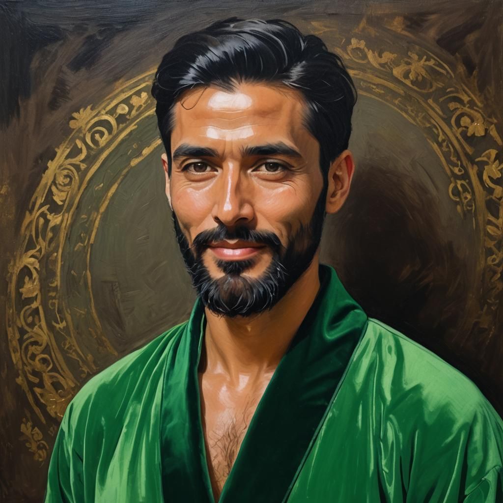 Emerald Velvet Robe Portrait in Impressionist Style