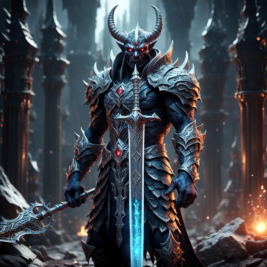 Demon with Crystal Sword: Fantasy Concept Art