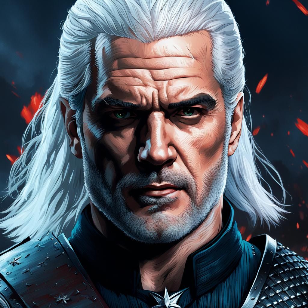 Geralt of Rivia Monster Fight in Cubist Style