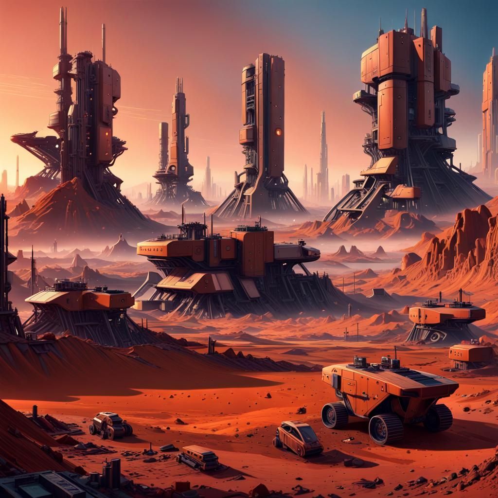 Martian Mining City in Sci-Fi Matte Painting