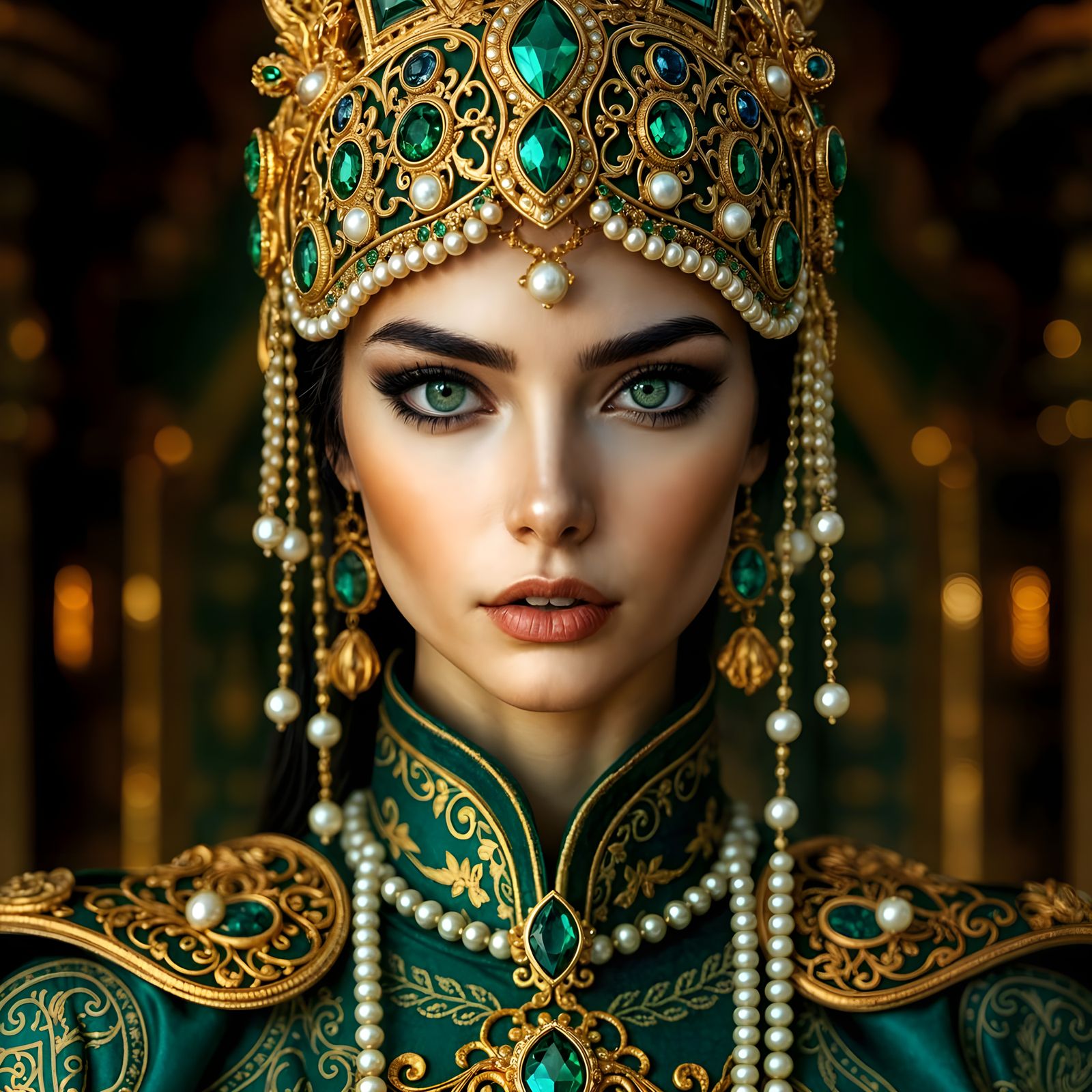 Surreal Goddess of Emerald Elegance