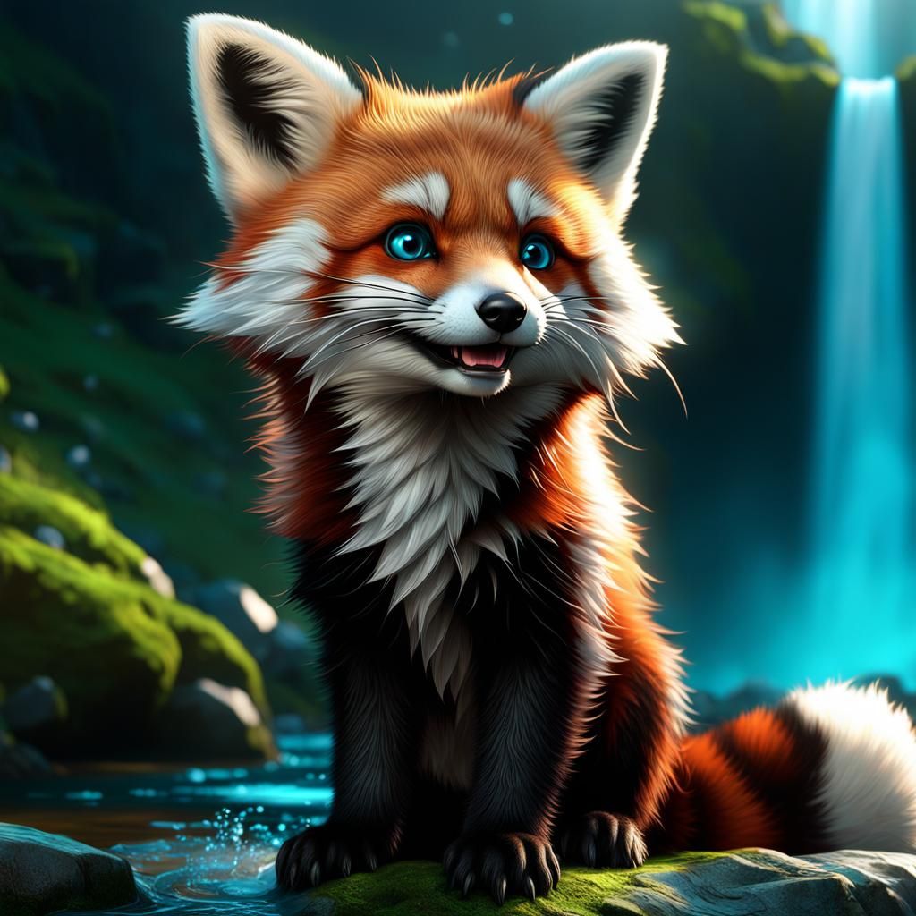 Fox and Red Panda Pup Hybrid in 3D Animation