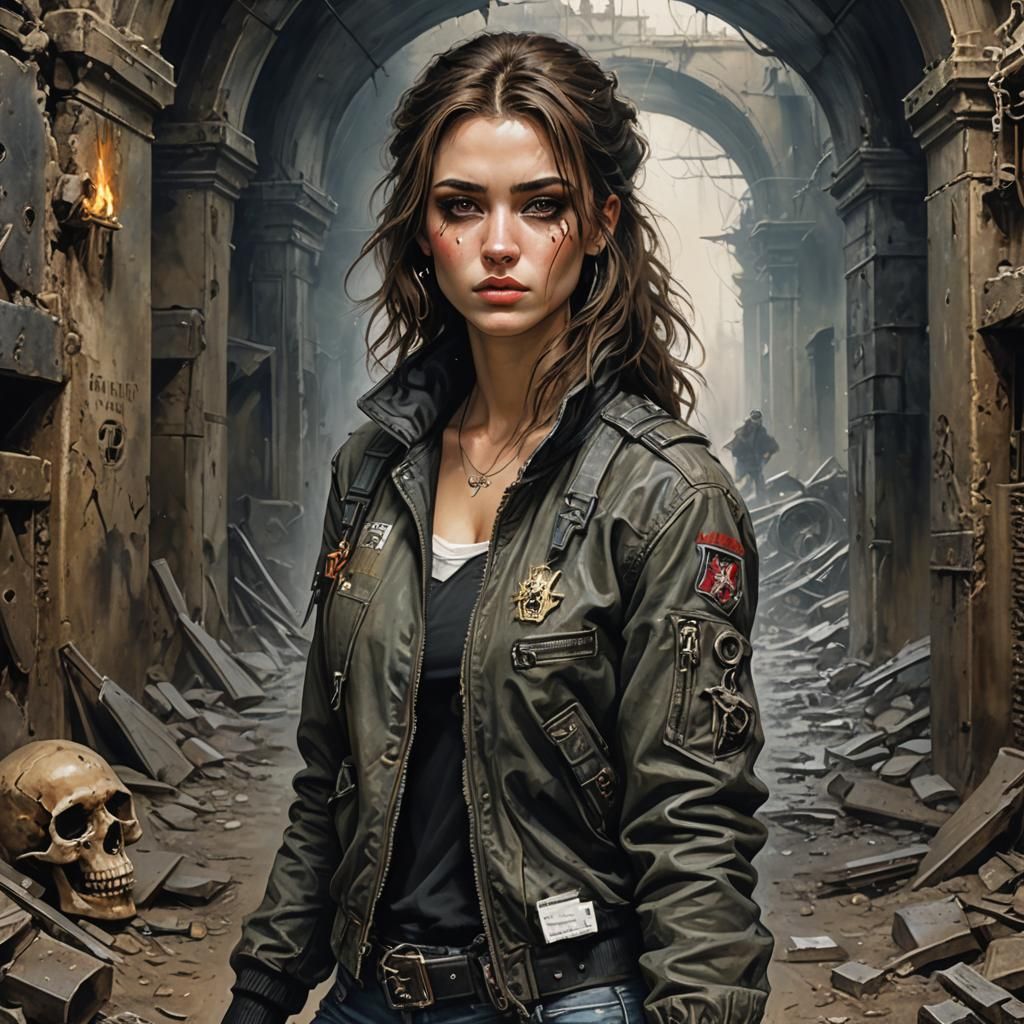 Post-Apocalyptic Woman Exploring Catacombs