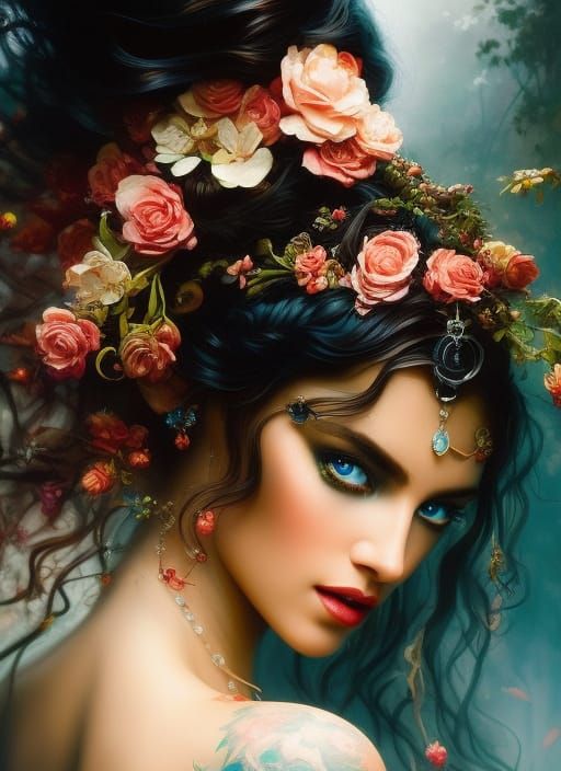 Beautiful Gypsy Girl Portrait in Gouache and Watercolor