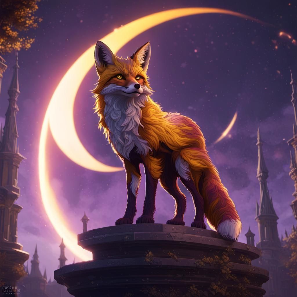 Fox During Solar Eclipse: Dark Fantasy Concept Art