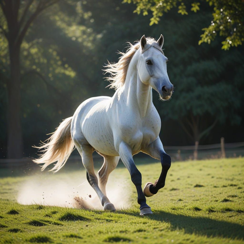 Galloping White Horse in Vibrant Light