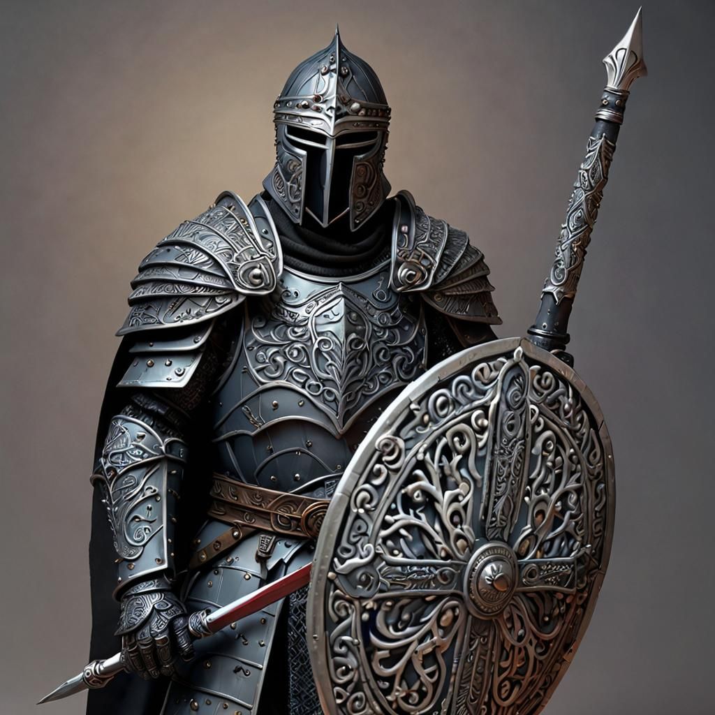 Holy Knight with spear and shield , claymation, sword, wave ...