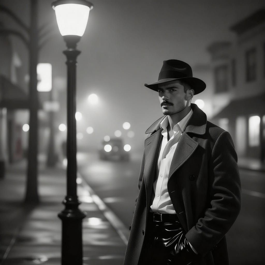 Expressionist Noir Film Scene in 1950s Los Angeles