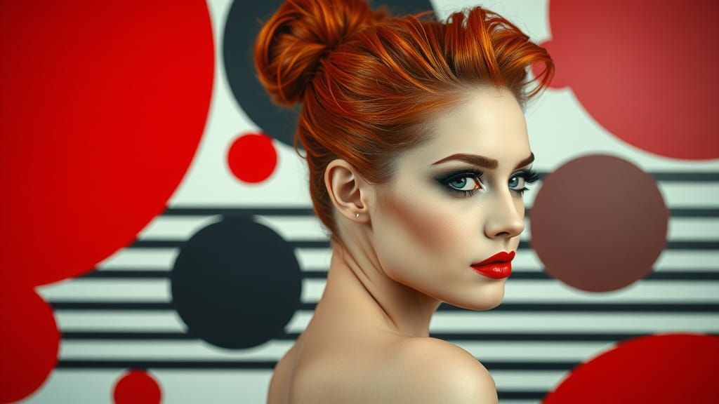 Pop Art Woman Portrait with Red Hair