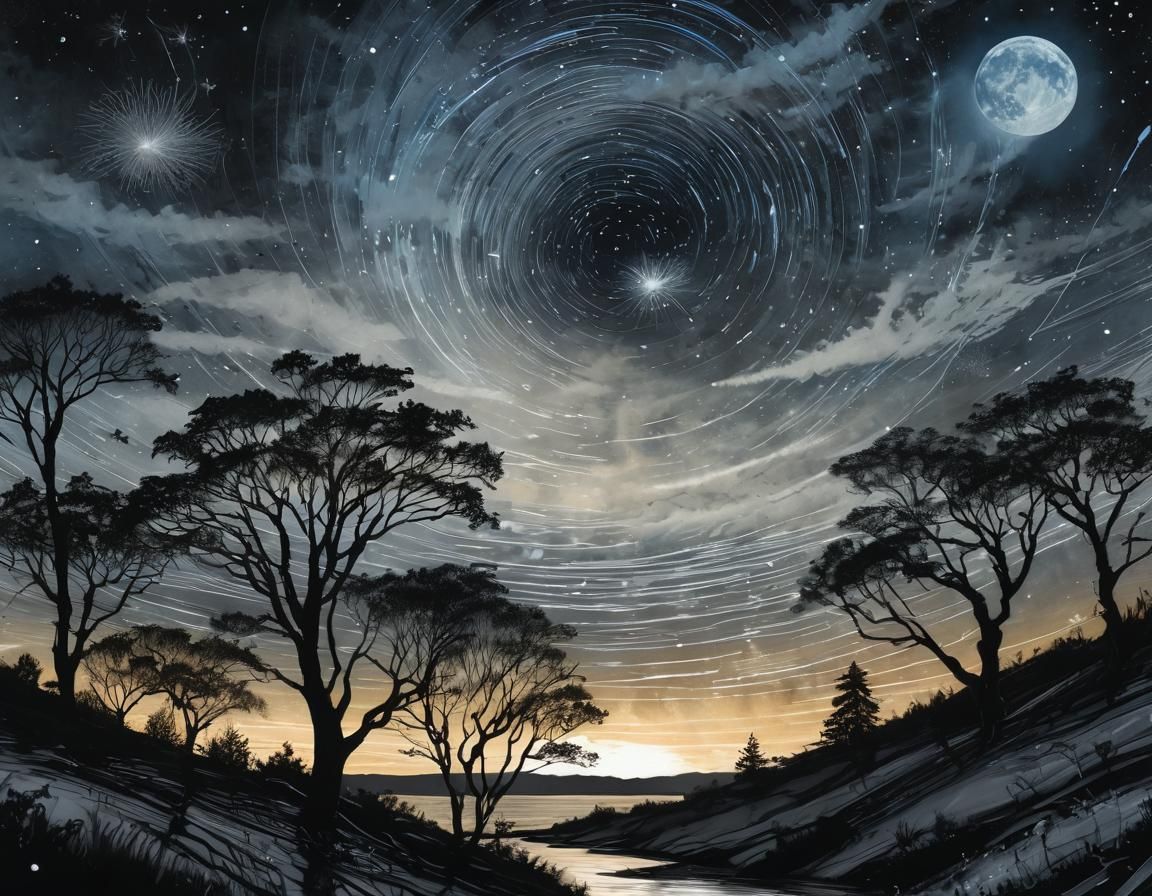 Translucent Dancer Under Starry Sky in Fauvist Style