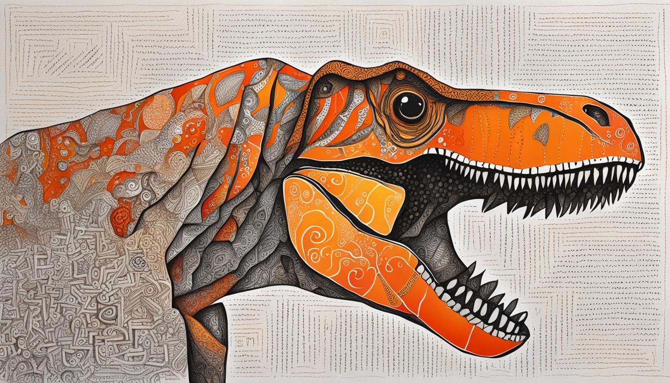 Asemic Zentangle Portrait of an Orange T-Rex