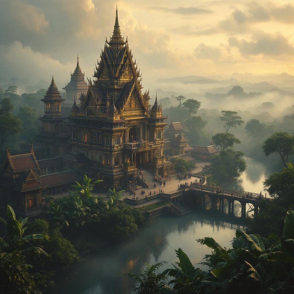 Golden Hour at Thai Palace: A Digital Painting