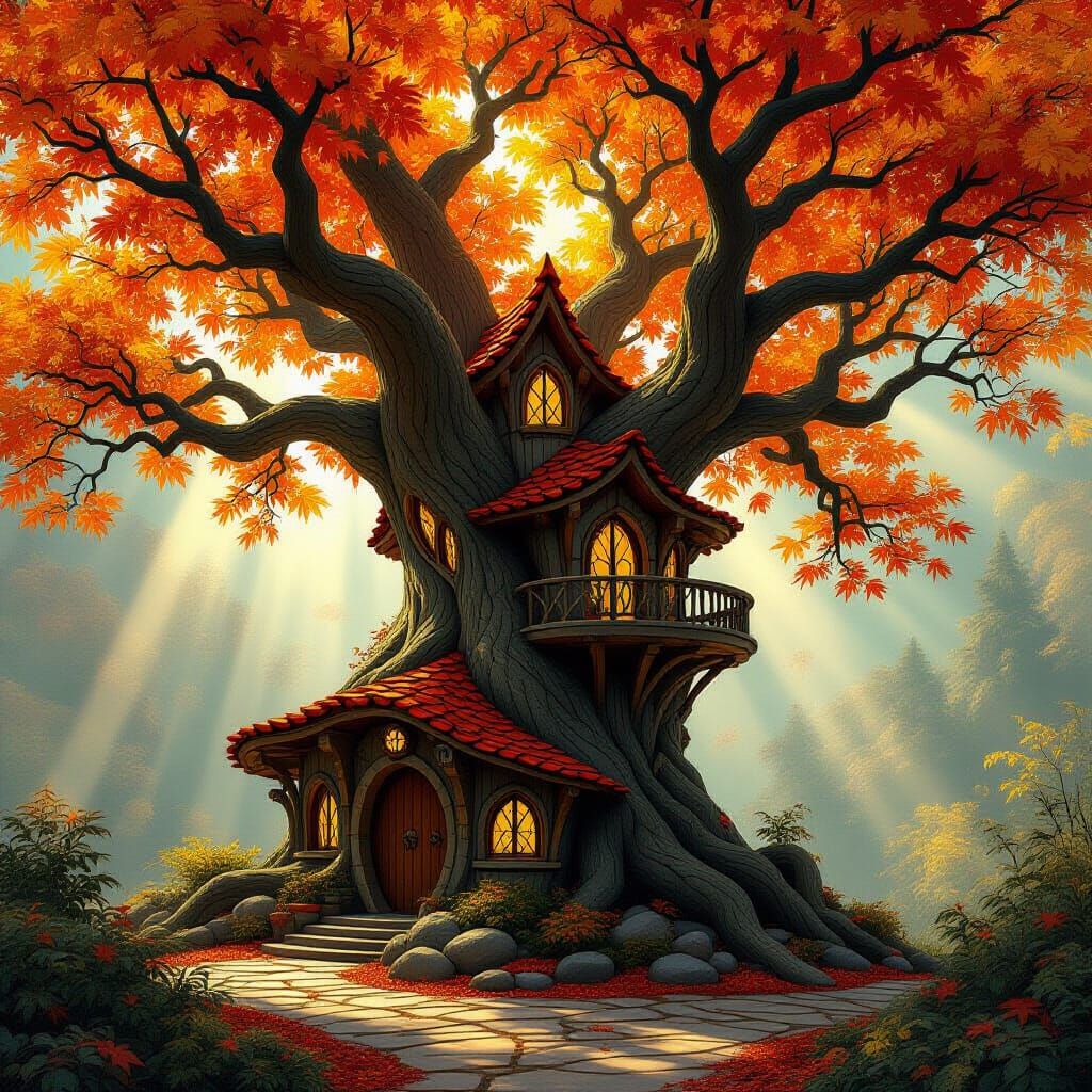 Majestic Elven Tree Home in Autumn
