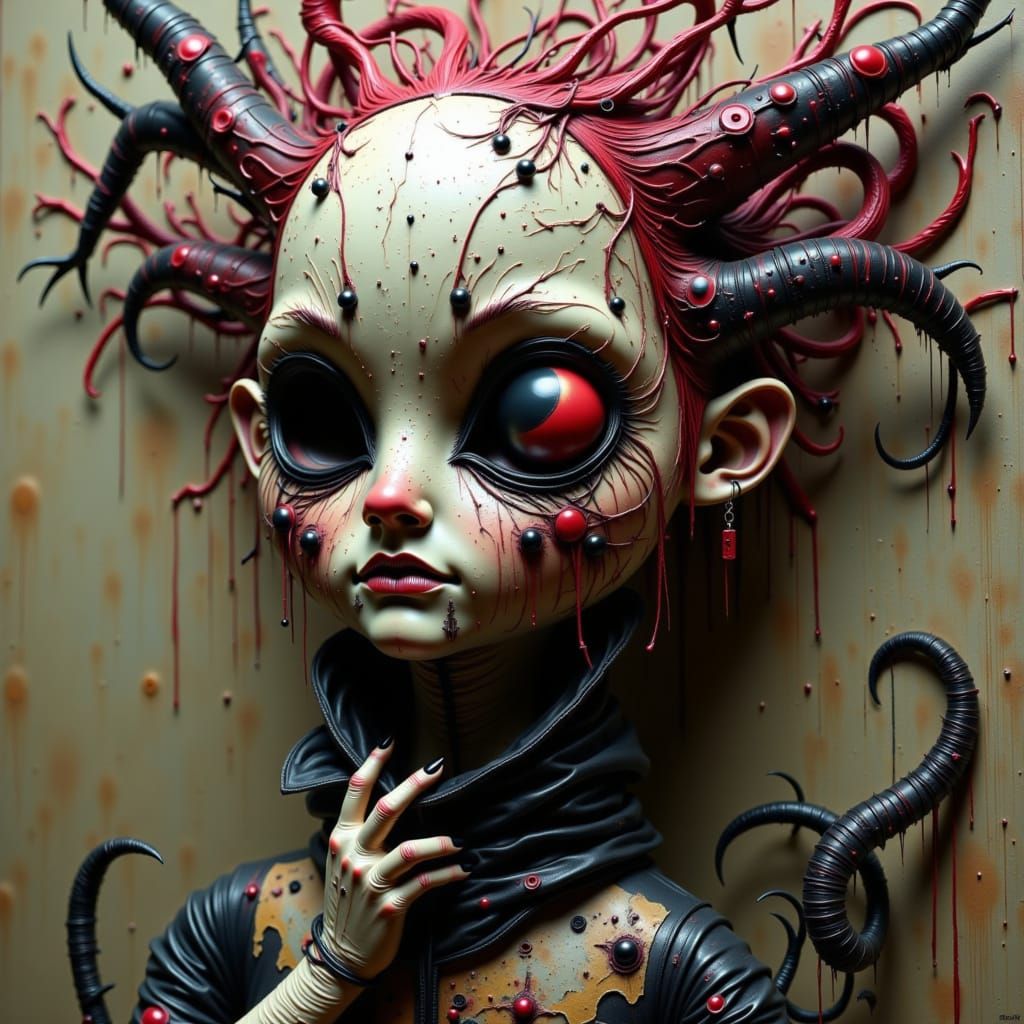 Worn Voodoo Doll with Red Stitching in Dark Romanticism