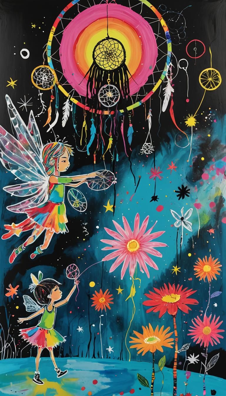 Kids Crayon drawings ,surreal child's drawing of a dream cat...