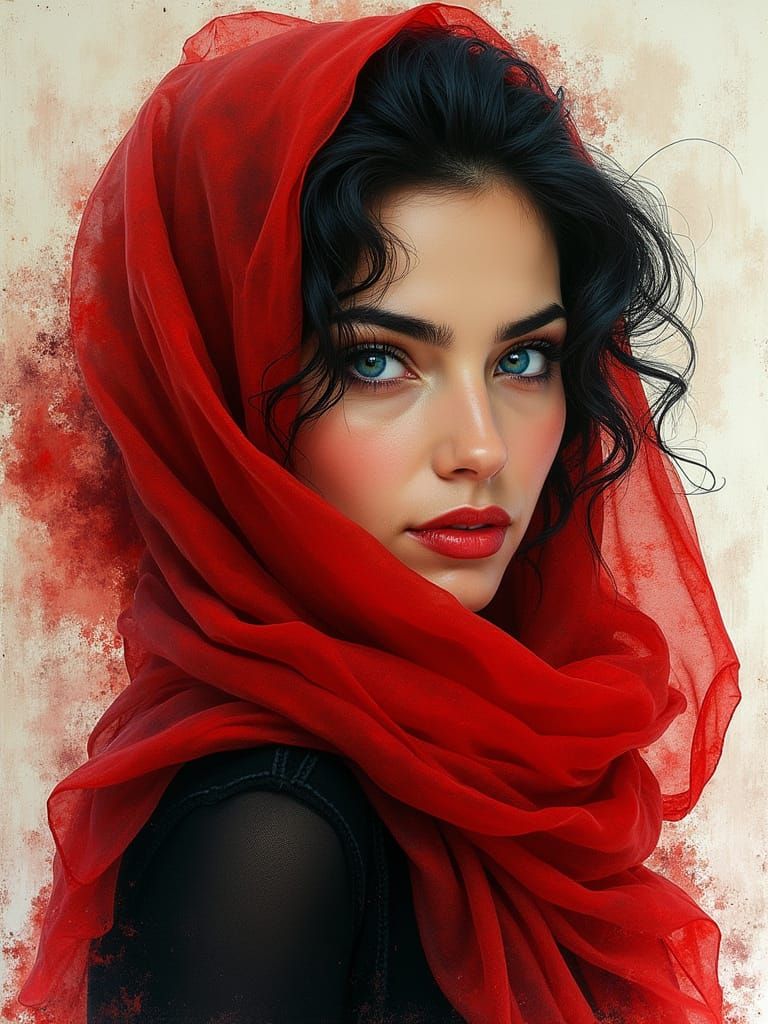 Striking Portrait of Woman with Red Scarf