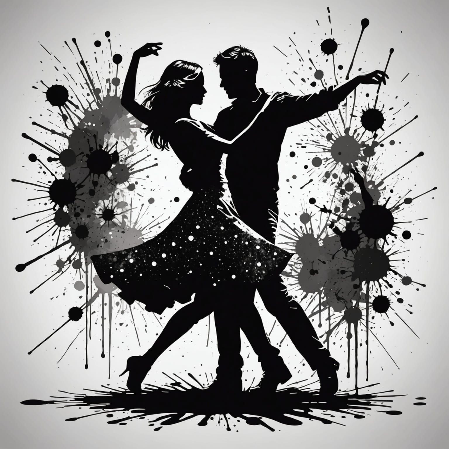 Dancing Couple in Ink Splatter Art