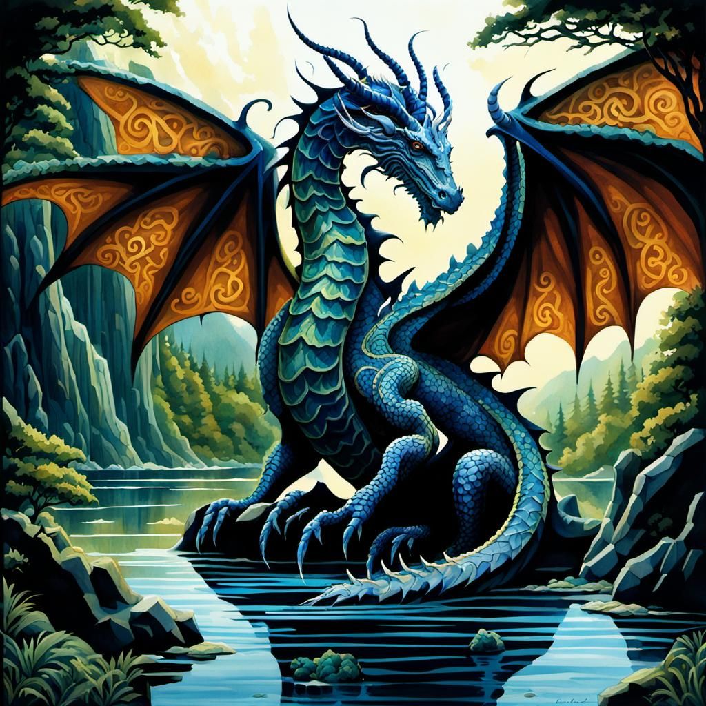 Majestic Sea Dragon in High Gothic Watercolor