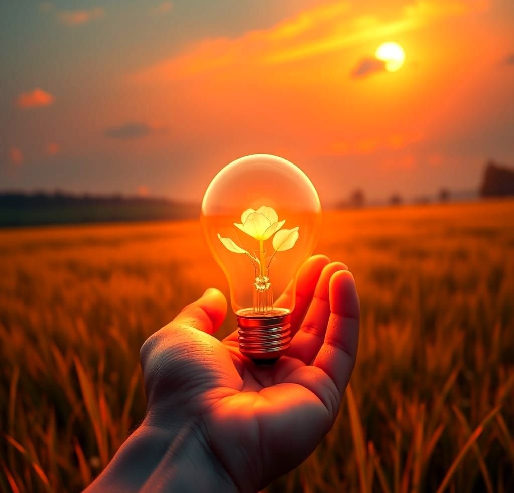 Blooming Lightbulb Scene in Fantastical Setting