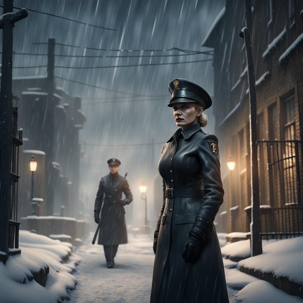 Prison Guard Patrols in Snowstorm: Fantasy Concept Art