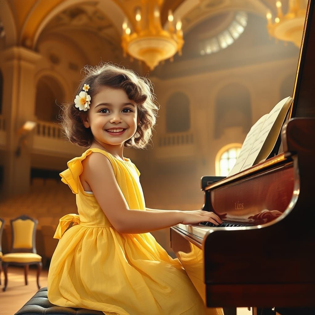 Girl at Piano in Impressionist Style