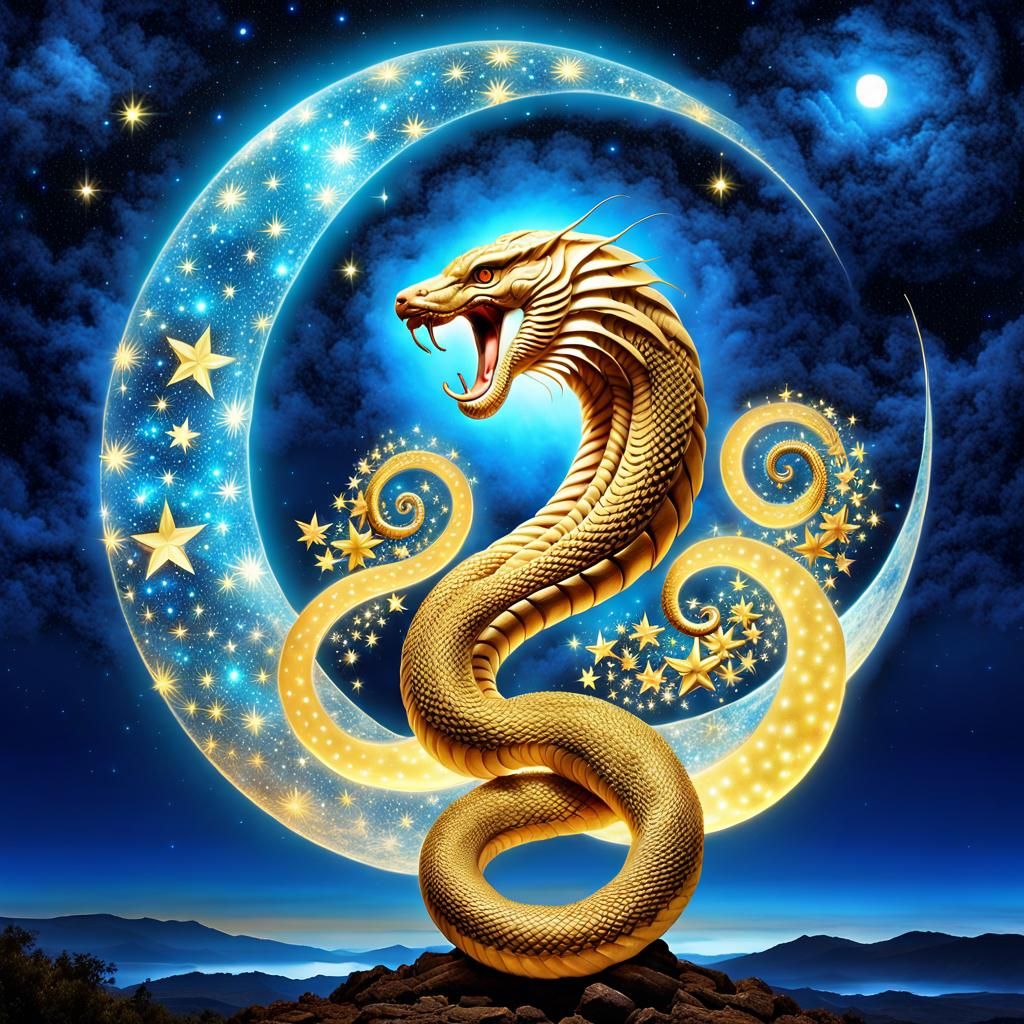 Starry Hydra with Ethereal Flower in Double Exposure