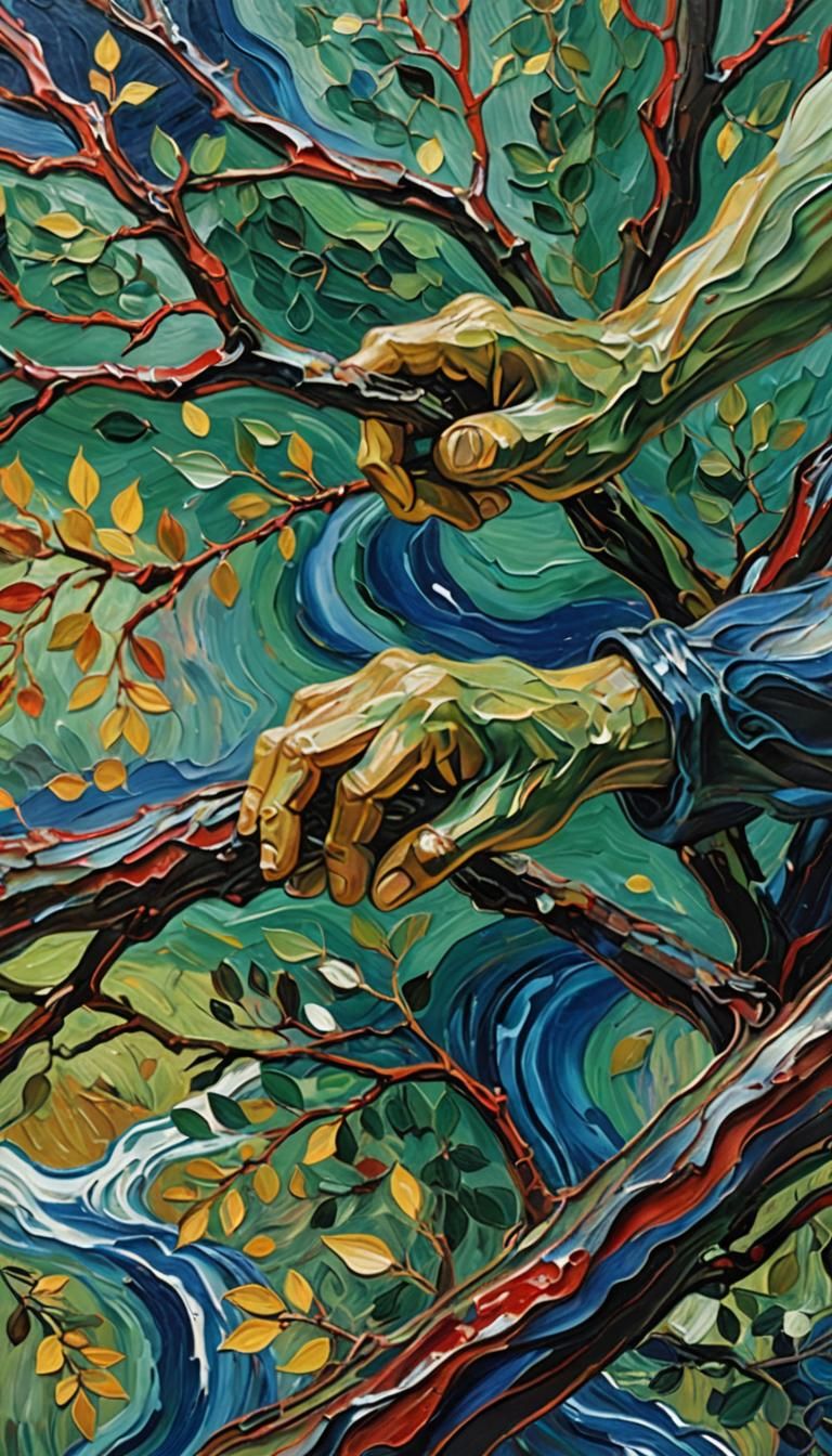 Nature and Human Blended in Neo-Expressionist Oil Painting