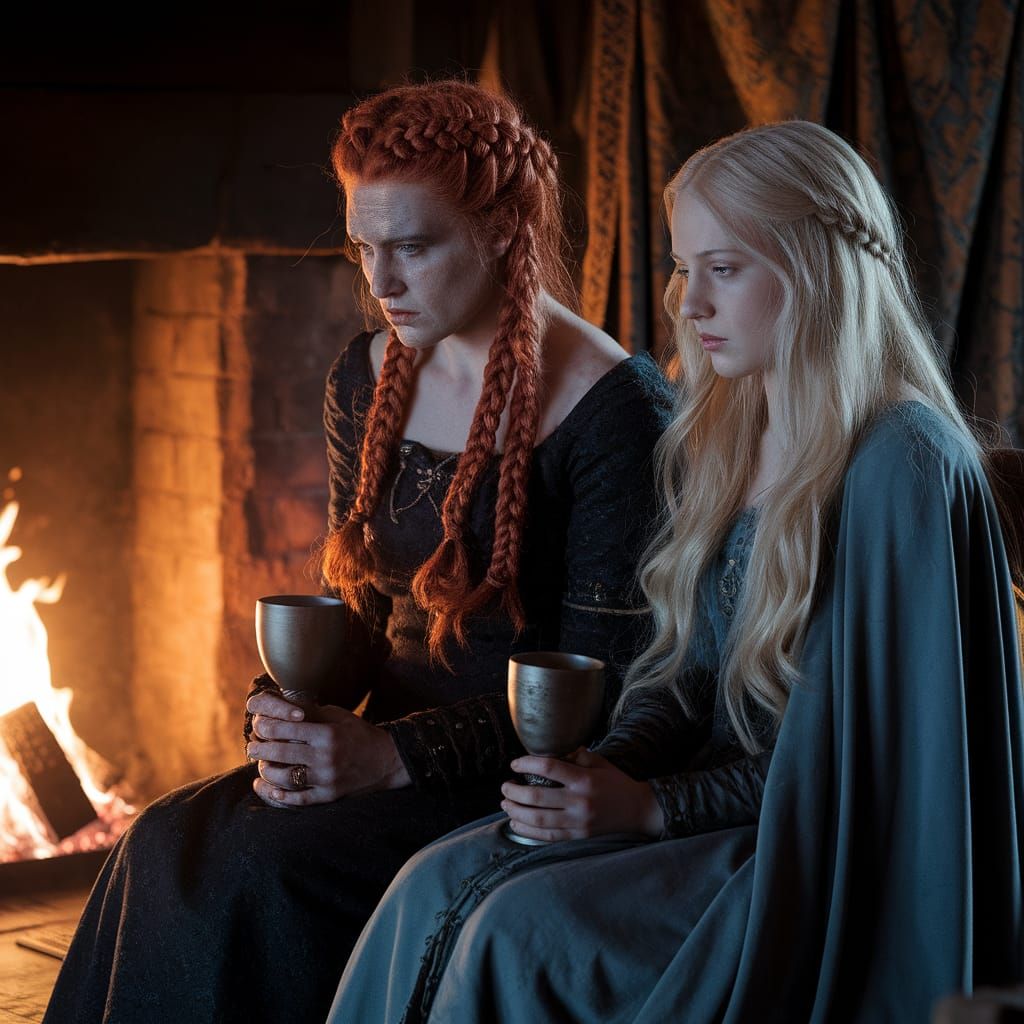 Melancholic Viking Princess in Dimly Lit Chamber