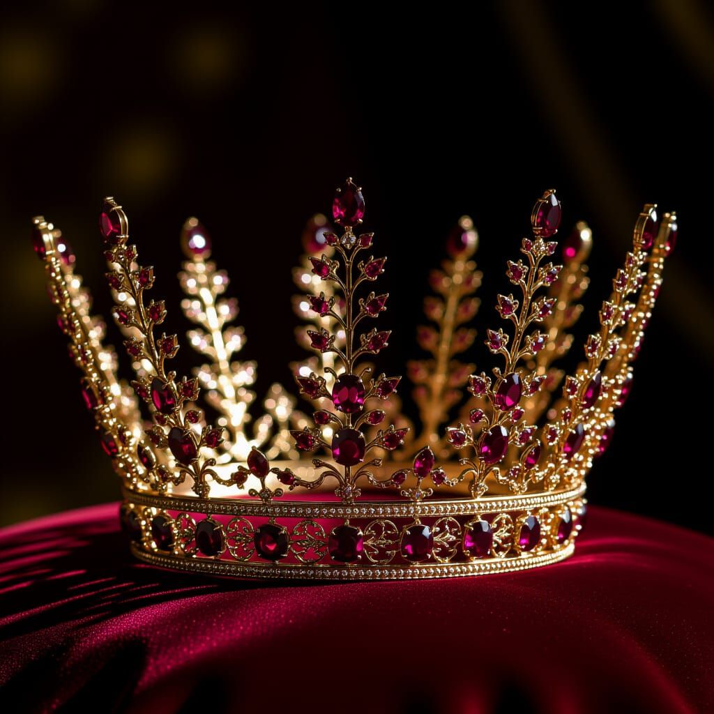 Garnet Gemstone Crown on Crimson Velvet