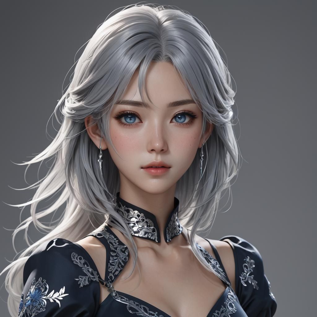 Silver Haired Girl in 3D Anime Style