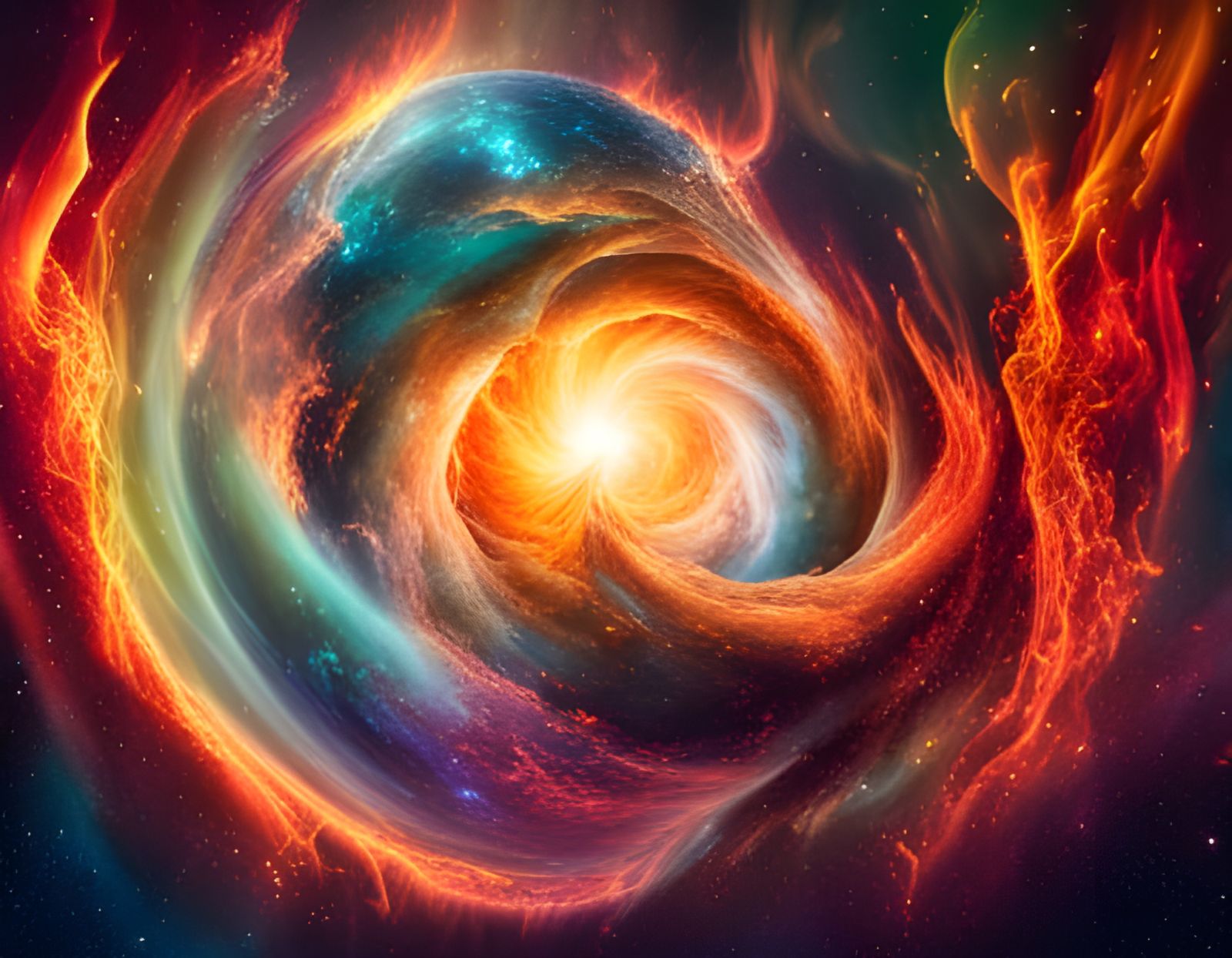 Galactic Collision Inside Nebula in Hyperrealistic Style