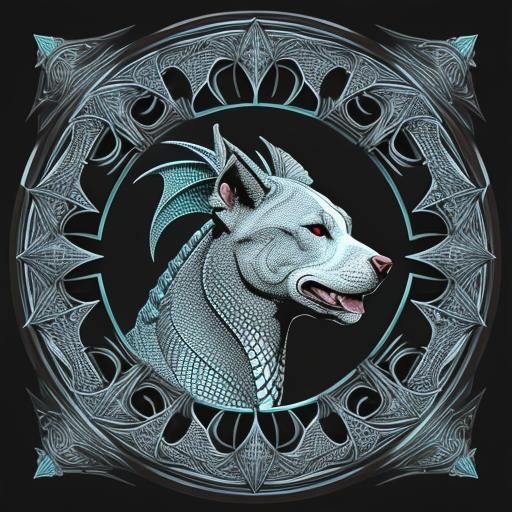 Abstract Pit Bull Dragon with Fractal Elements