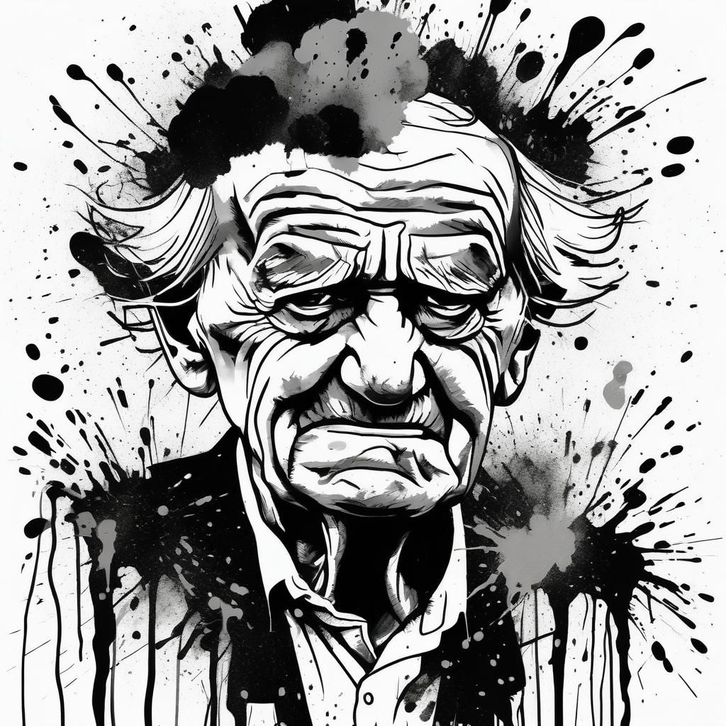 Grumpy Old Man in Ink Splatter Portrait