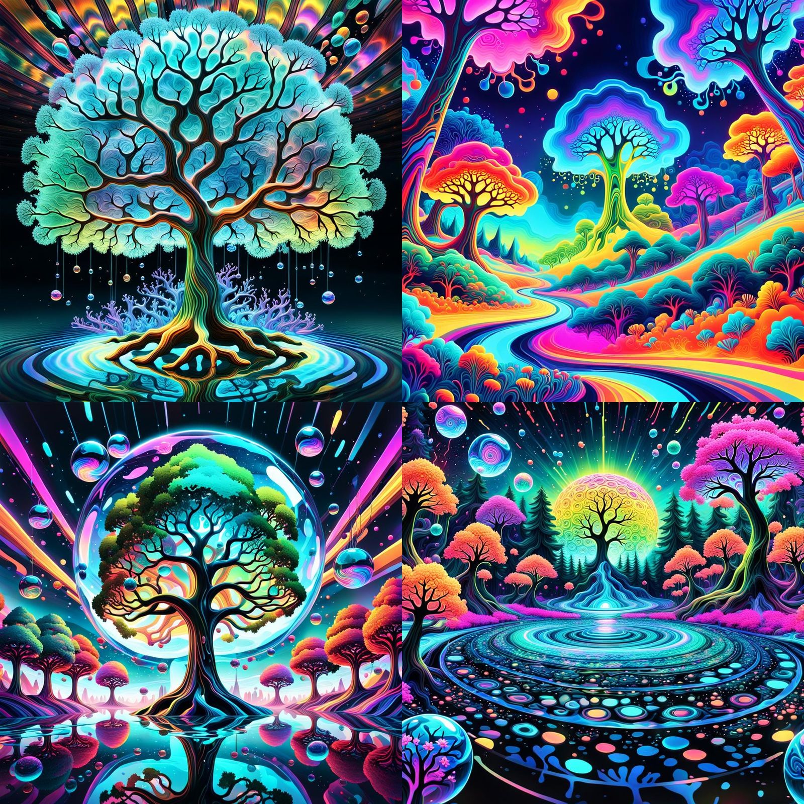 Kaleidoscopic Dreamscape: Neon Rivers of Light