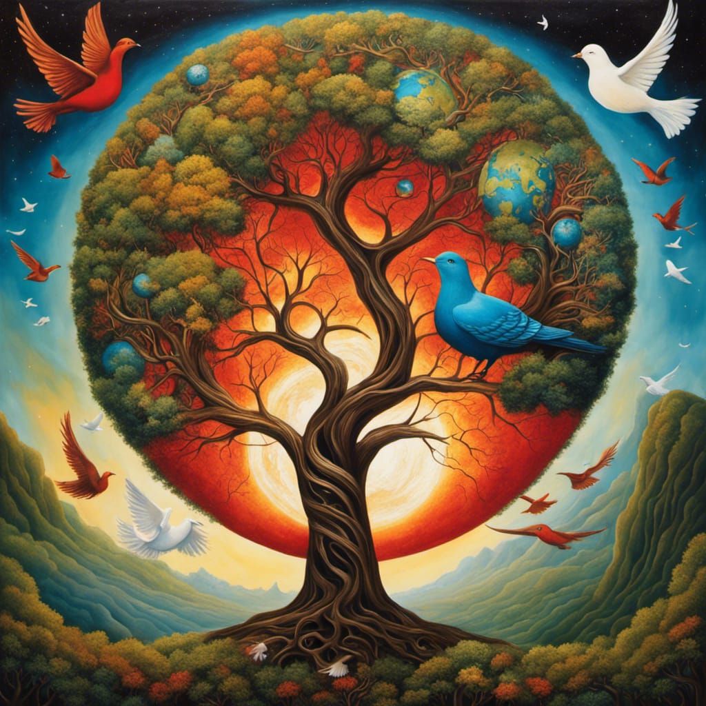 Tree of Life: Earth Heart in Art Brut Style