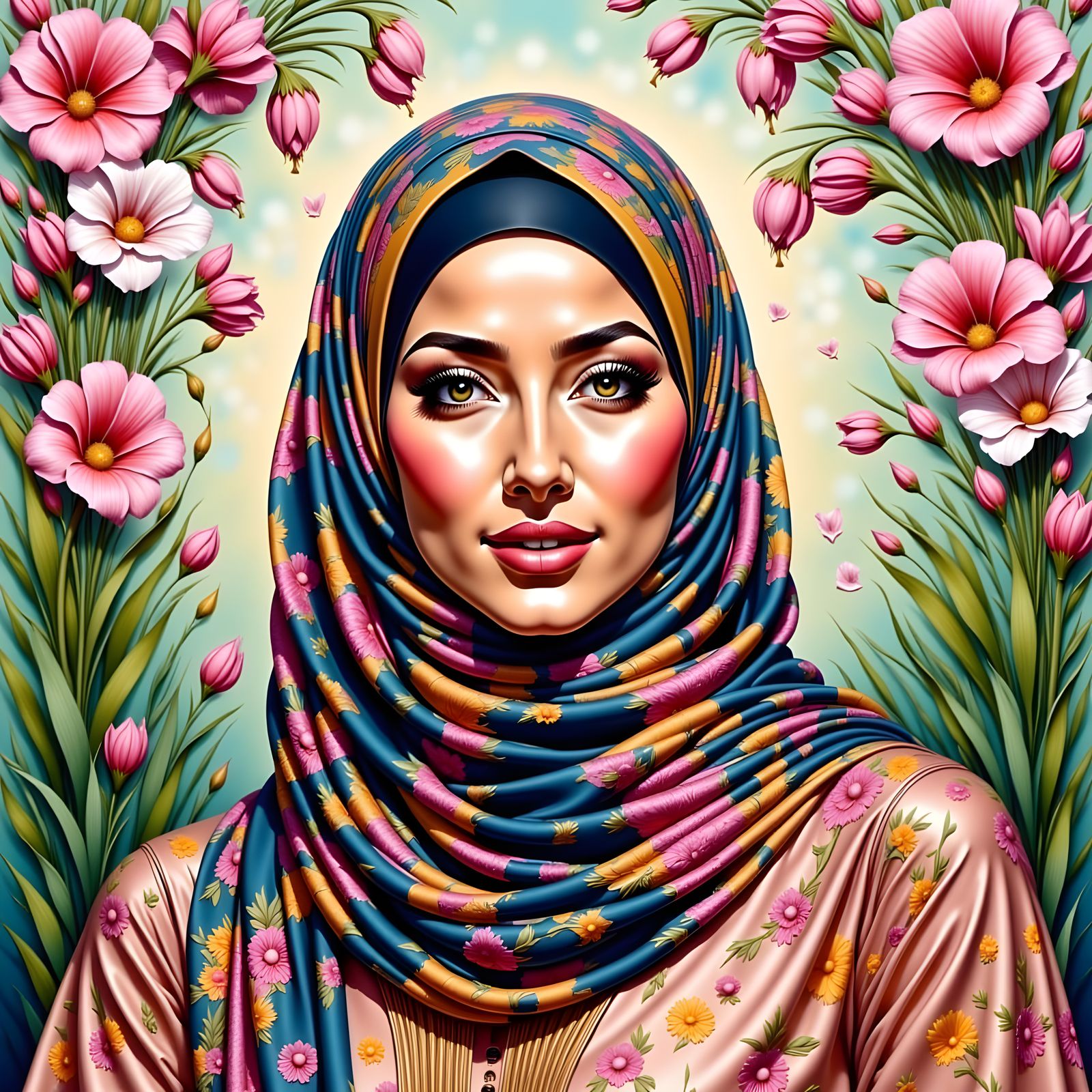 Hijabi Portrait in Art Nouveau Pop Surrealism